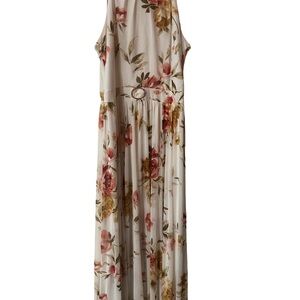 Sleeveless Floral Maxi Dress in Ivory with Pink & Mustard Blooms